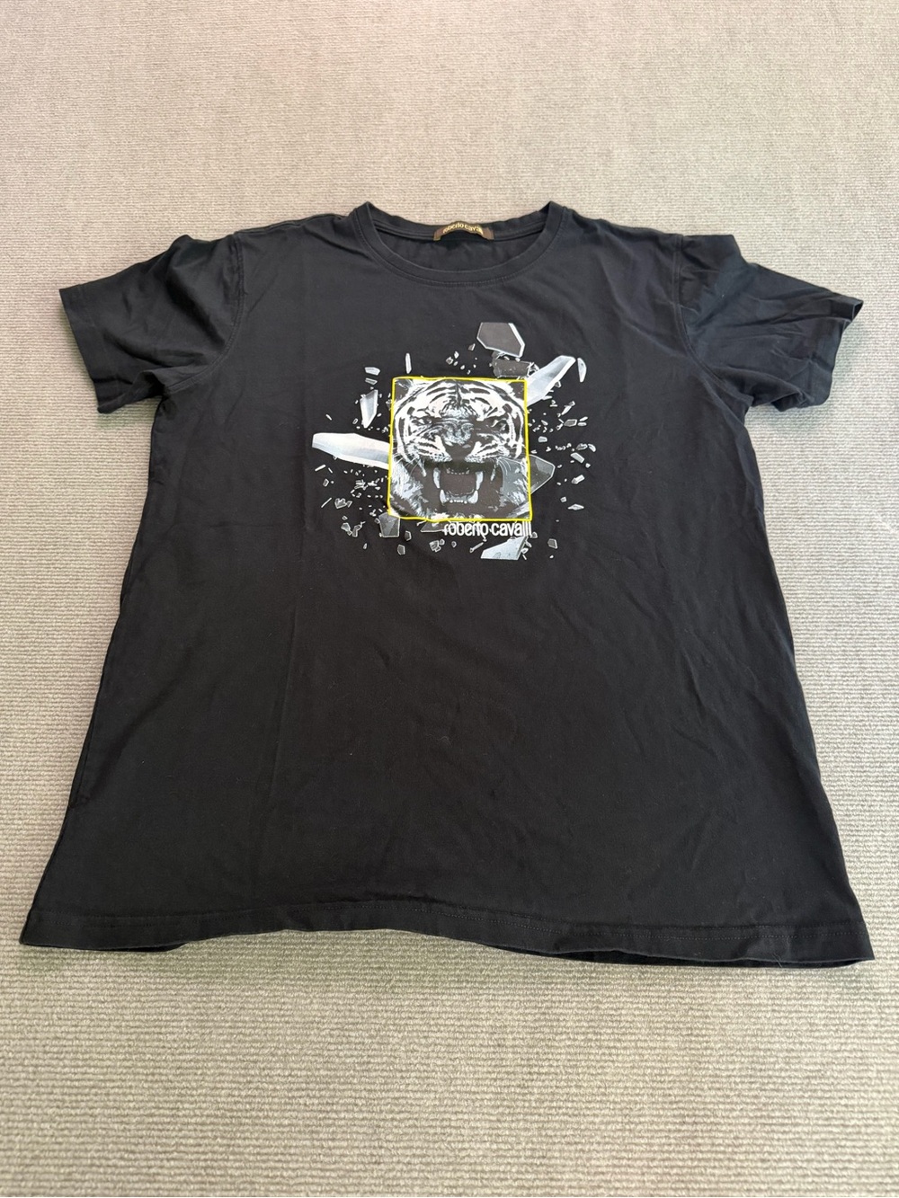 Roberto Cavalli Tiger Graphic Tee Black Luxury Designer Shirt Size Large